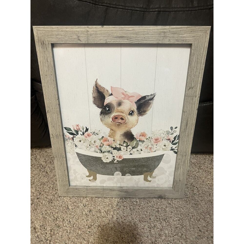 Set Of 3 Country Farmhouse Bathroom Wall Art Decor - Cow, Pig, Sheep - Picture 2 of 8